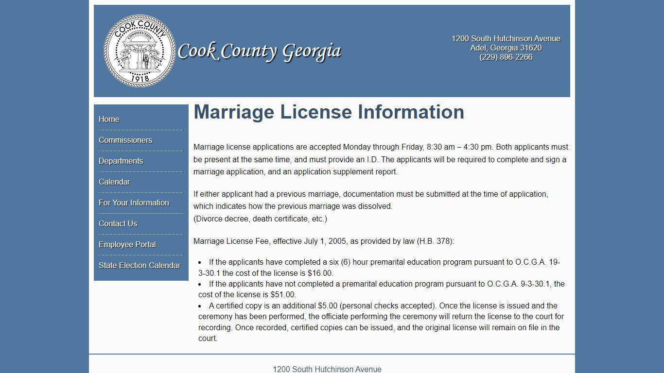 Marriage License Information - Cook County Georgia