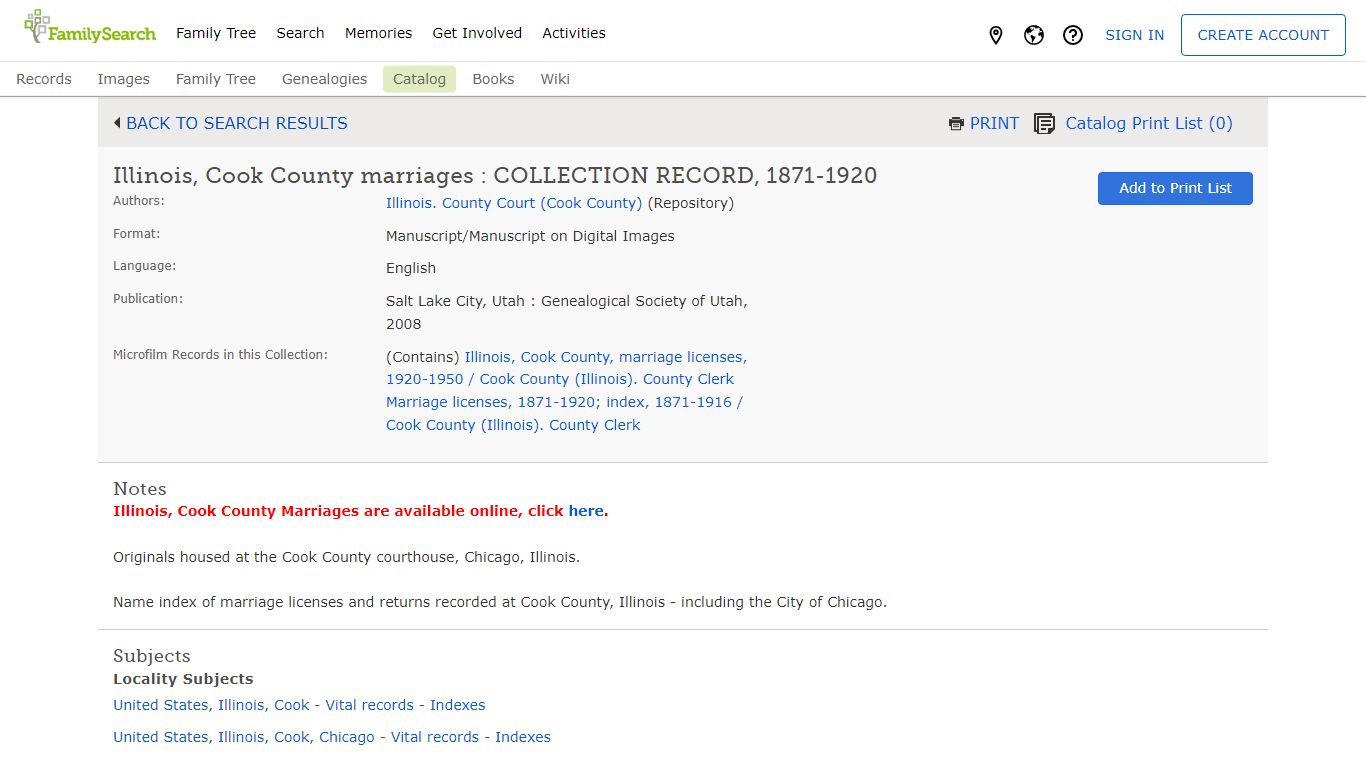 Illinois, Cook County marriages : COLLECTION RECORD, 1871-1920